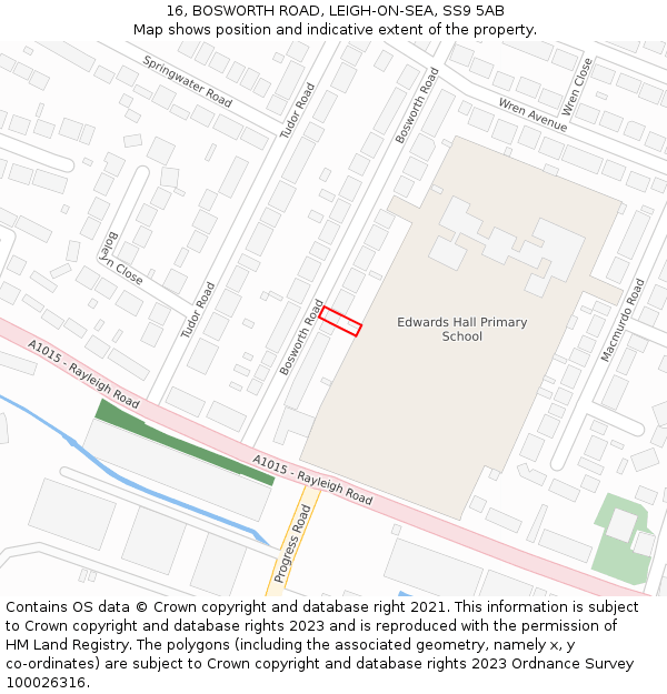 16, BOSWORTH ROAD, LEIGH-ON-SEA, SS9 5AB: Location map and indicative extent of plot