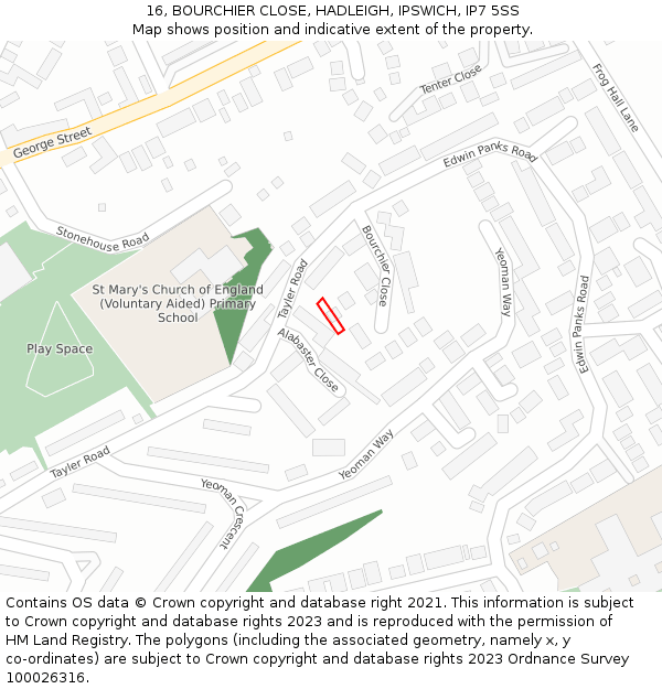 16, BOURCHIER CLOSE, HADLEIGH, IPSWICH, IP7 5SS: Location map and indicative extent of plot