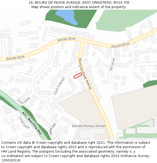 16, BOURG DE PEAGE AVENUE, EAST GRINSTEAD, RH19 3YE: Location map and indicative extent of plot