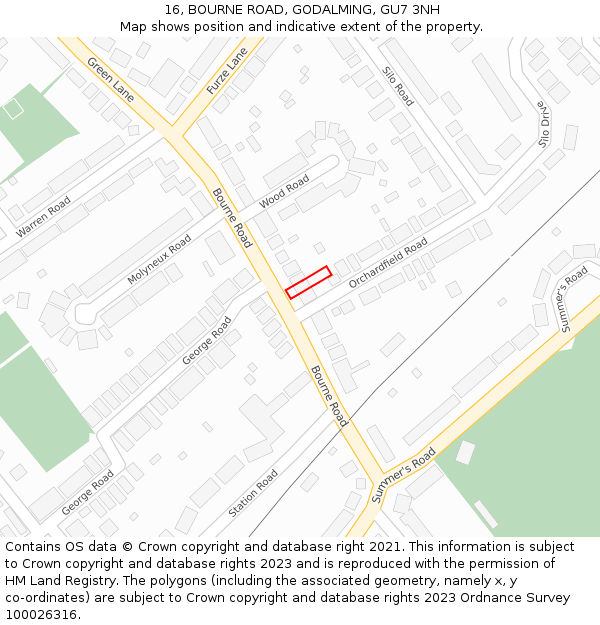 16, BOURNE ROAD, GODALMING, GU7 3NH: Location map and indicative extent of plot