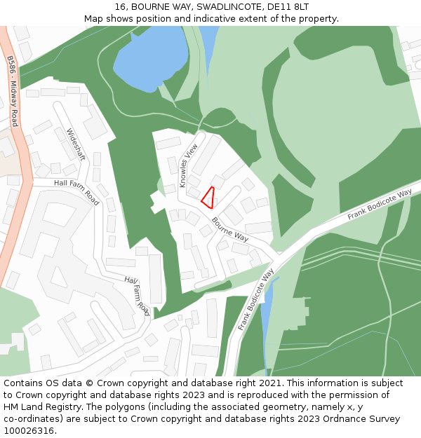 16, BOURNE WAY, SWADLINCOTE, DE11 8LT: Location map and indicative extent of plot