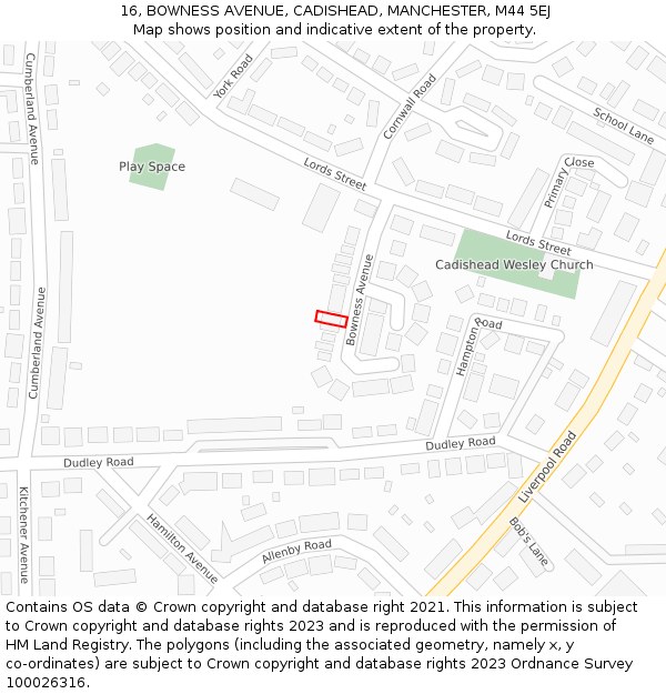 16, BOWNESS AVENUE, CADISHEAD, MANCHESTER, M44 5EJ: Location map and indicative extent of plot