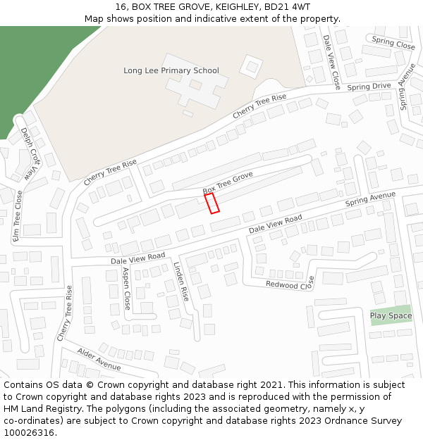 16, BOX TREE GROVE, KEIGHLEY, BD21 4WT: Location map and indicative extent of plot