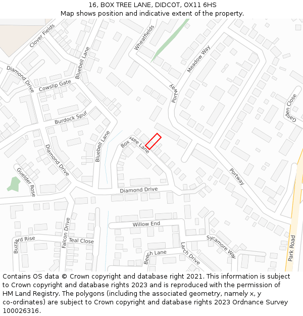 16, BOX TREE LANE, DIDCOT, OX11 6HS: Location map and indicative extent of plot
