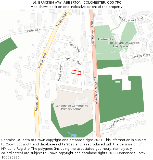 16, BRACKEN WAY, ABBERTON, COLCHESTER, CO5 7PG: Location map and indicative extent of plot