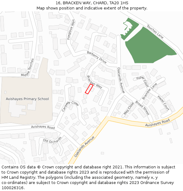 16, BRACKEN WAY, CHARD, TA20 1HS: Location map and indicative extent of plot