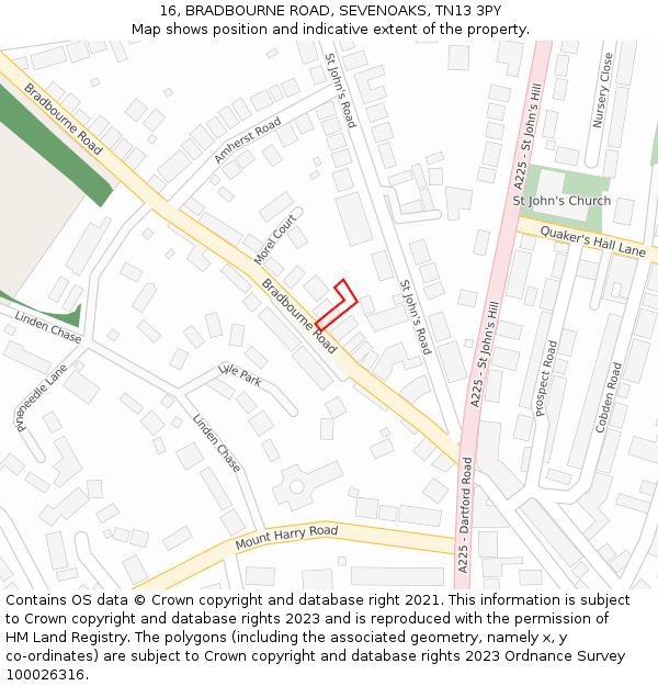 16, BRADBOURNE ROAD, SEVENOAKS, TN13 3PY: Location map and indicative extent of plot
