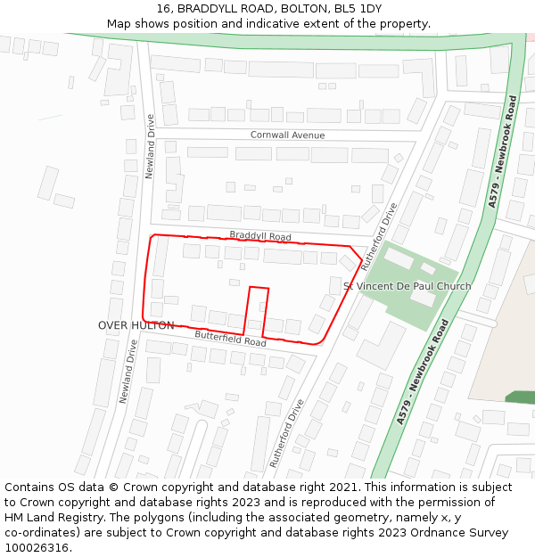 16, BRADDYLL ROAD, BOLTON, BL5 1DY: Location map and indicative extent of plot