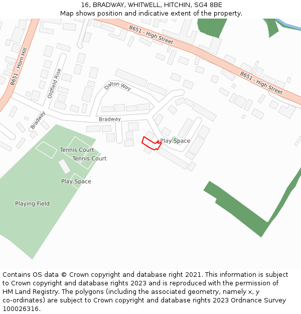 16, BRADWAY, WHITWELL, HITCHIN, SG4 8BE: Location map and indicative extent of plot