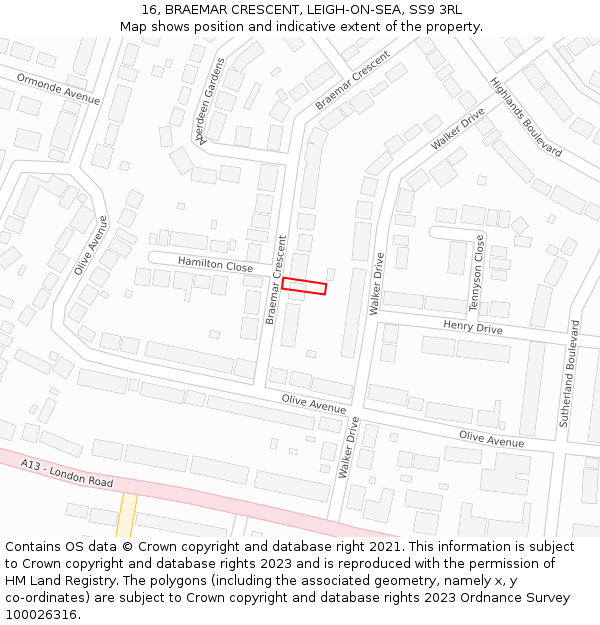 16, BRAEMAR CRESCENT, LEIGH-ON-SEA, SS9 3RL: Location map and indicative extent of plot