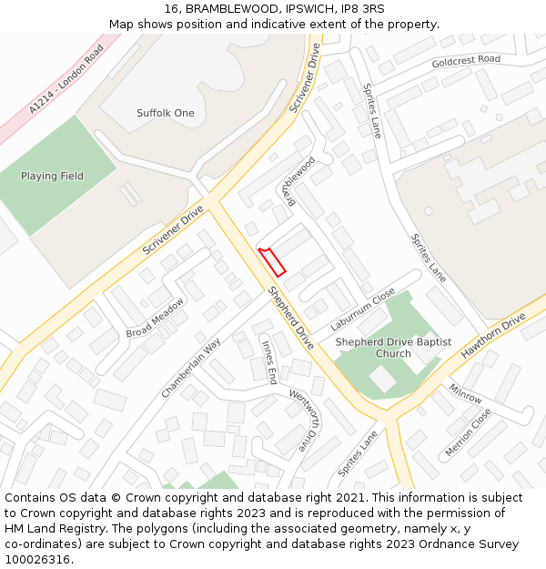 16, BRAMBLEWOOD, IPSWICH, IP8 3RS: Location map and indicative extent of plot