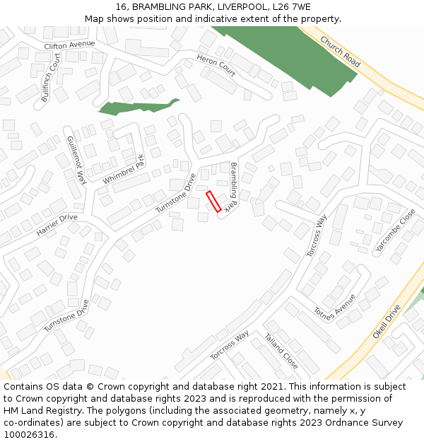 16, BRAMBLING PARK, LIVERPOOL, L26 7WE: Location map and indicative extent of plot