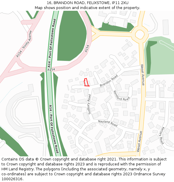 16, BRANDON ROAD, FELIXSTOWE, IP11 2XU: Location map and indicative extent of plot