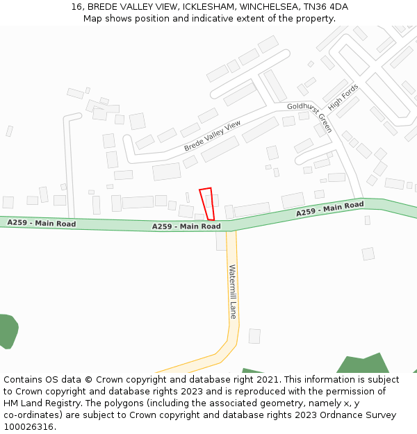 16, BREDE VALLEY VIEW, ICKLESHAM, WINCHELSEA, TN36 4DA: Location map and indicative extent of plot