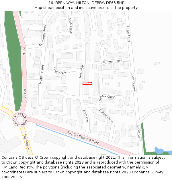 16, BREN WAY, HILTON, DERBY, DE65 5HP: Location map and indicative extent of plot