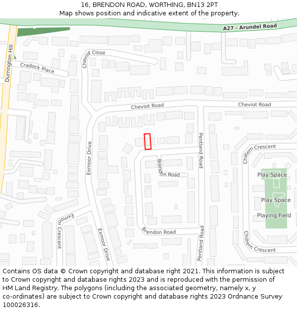 16, BRENDON ROAD, WORTHING, BN13 2PT: Location map and indicative extent of plot