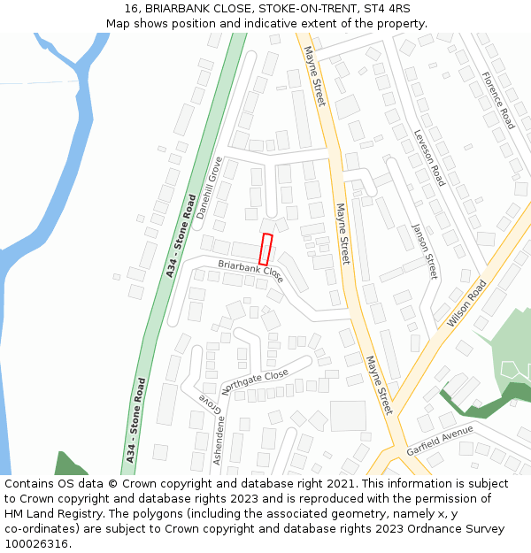 16, BRIARBANK CLOSE, STOKE-ON-TRENT, ST4 4RS: Location map and indicative extent of plot