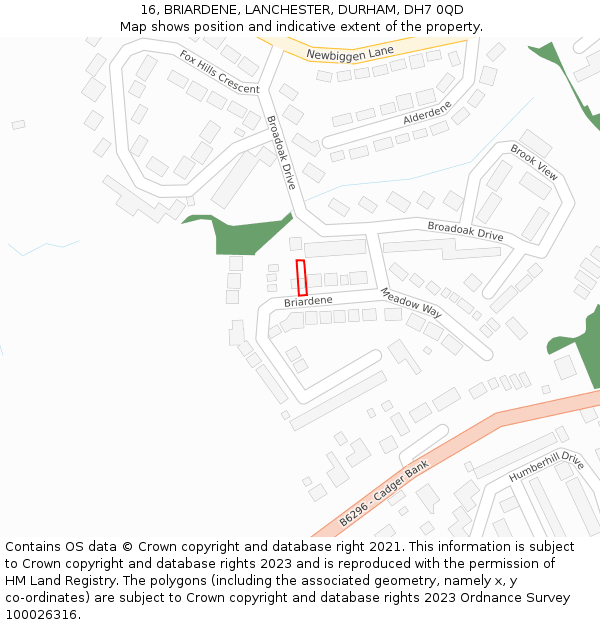 16, BRIARDENE, LANCHESTER, DURHAM, DH7 0QD: Location map and indicative extent of plot