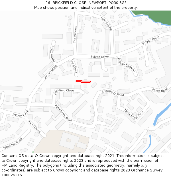 16, BRICKFIELD CLOSE, NEWPORT, PO30 5GF: Location map and indicative extent of plot