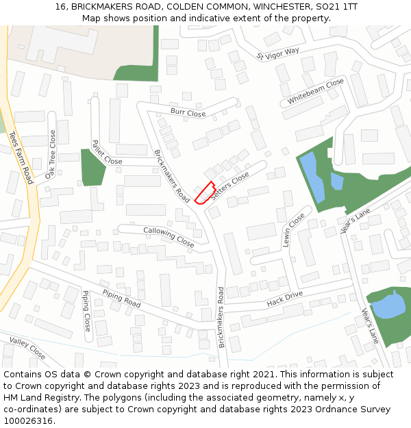 16, BRICKMAKERS ROAD, COLDEN COMMON, WINCHESTER, SO21 1TT: Location map and indicative extent of plot