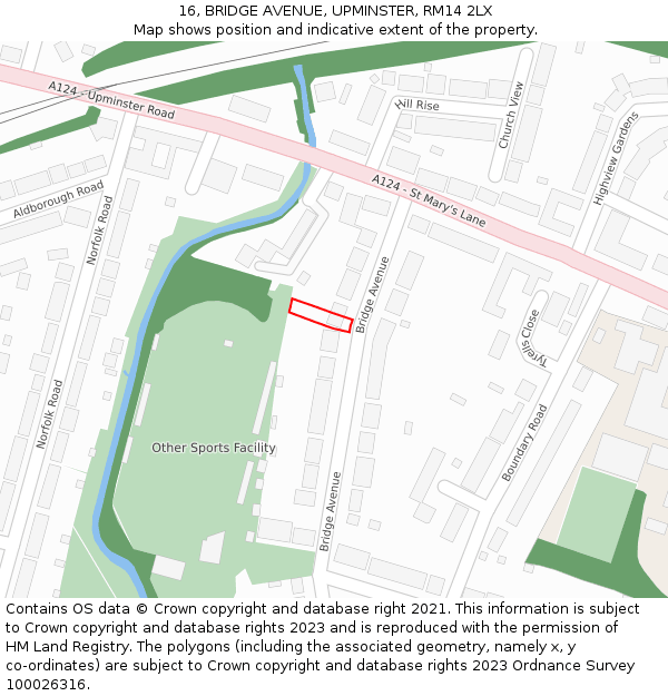 16, BRIDGE AVENUE, UPMINSTER, RM14 2LX: Location map and indicative extent of plot