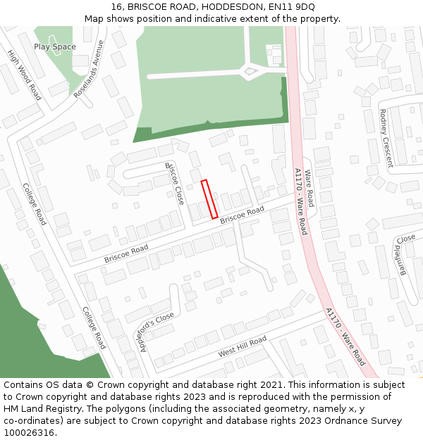 16, BRISCOE ROAD, HODDESDON, EN11 9DQ: Location map and indicative extent of plot