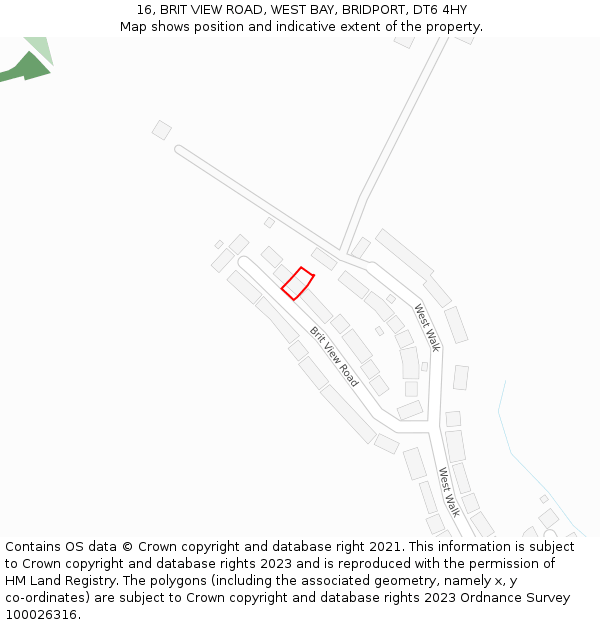 16, BRIT VIEW ROAD, WEST BAY, BRIDPORT, DT6 4HY: Location map and indicative extent of plot