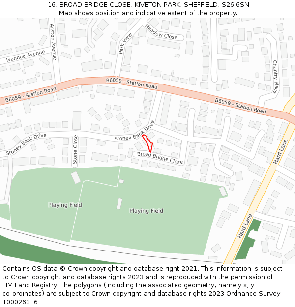 16, BROAD BRIDGE CLOSE, KIVETON PARK, SHEFFIELD, S26 6SN: Location map and indicative extent of plot