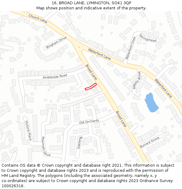 16, BROAD LANE, LYMINGTON, SO41 3QP: Location map and indicative extent of plot