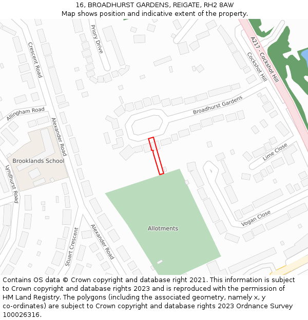 16, BROADHURST GARDENS, REIGATE, RH2 8AW: Location map and indicative extent of plot
