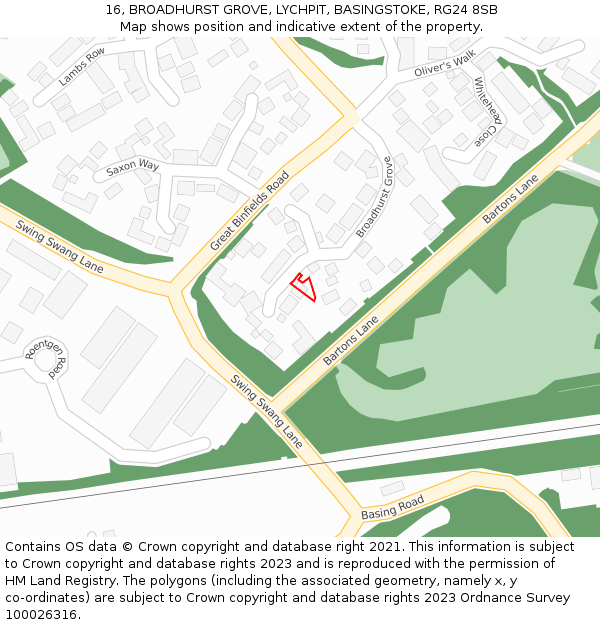 16, BROADHURST GROVE, LYCHPIT, BASINGSTOKE, RG24 8SB: Location map and indicative extent of plot