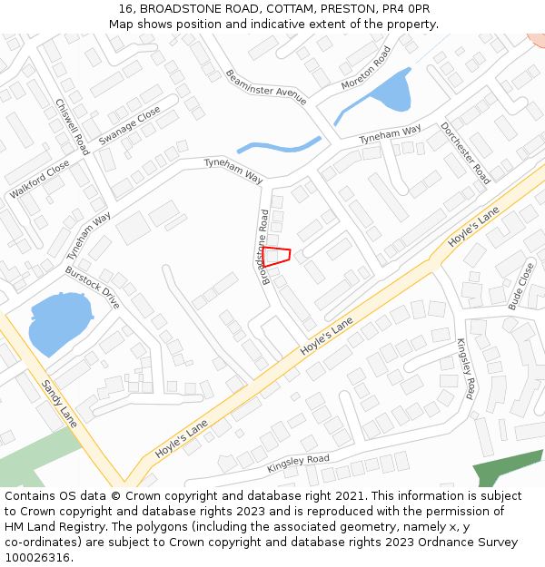 16, BROADSTONE ROAD, COTTAM, PRESTON, PR4 0PR: Location map and indicative extent of plot