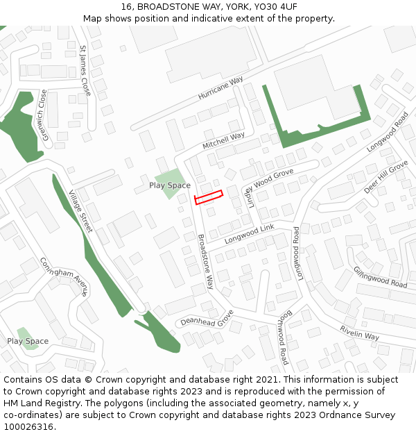 16, BROADSTONE WAY, YORK, YO30 4UF: Location map and indicative extent of plot