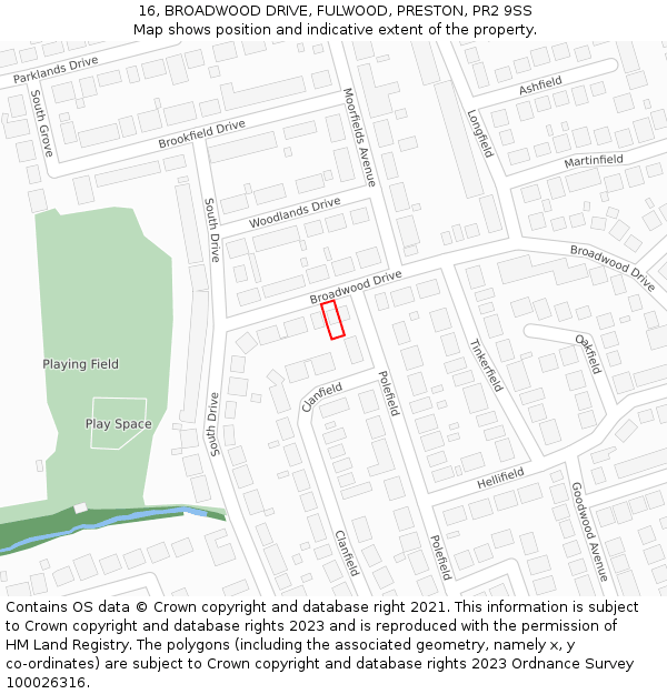 16, BROADWOOD DRIVE, FULWOOD, PRESTON, PR2 9SS: Location map and indicative extent of plot