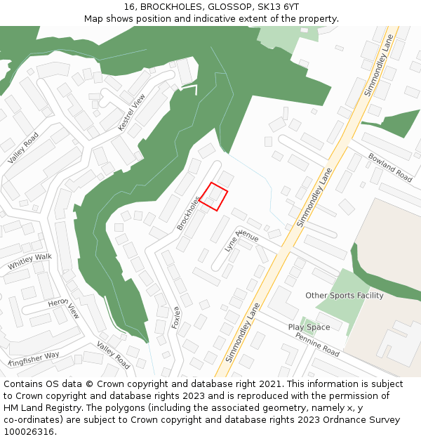 16, BROCKHOLES, GLOSSOP, SK13 6YT: Location map and indicative extent of plot