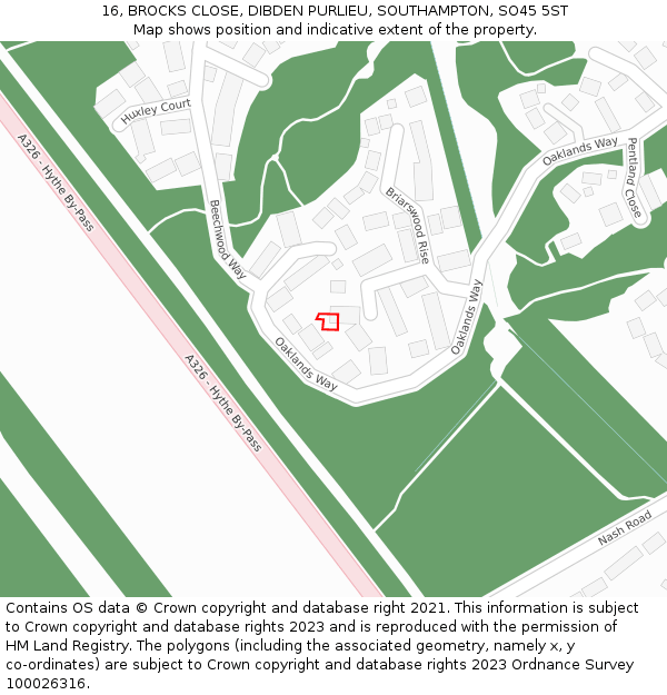 16, BROCKS CLOSE, DIBDEN PURLIEU, SOUTHAMPTON, SO45 5ST: Location map and indicative extent of plot
