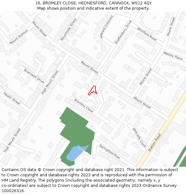 16, BROMLEY CLOSE, HEDNESFORD, CANNOCK, WS12 4QY: Location map and indicative extent of plot