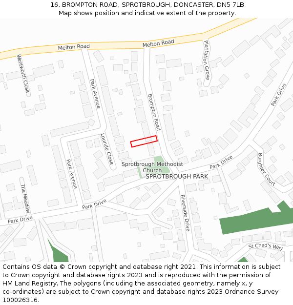 16, BROMPTON ROAD, SPROTBROUGH, DONCASTER, DN5 7LB: Location map and indicative extent of plot