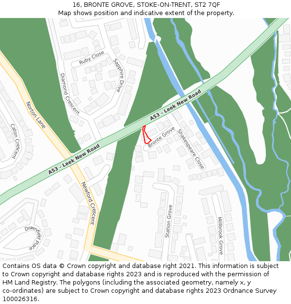 16, BRONTE GROVE, STOKE-ON-TRENT, ST2 7QF: Location map and indicative extent of plot