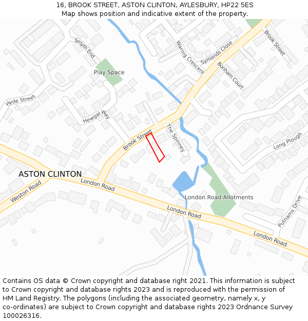 16, BROOK STREET, ASTON CLINTON, AYLESBURY, HP22 5ES: Location map and indicative extent of plot