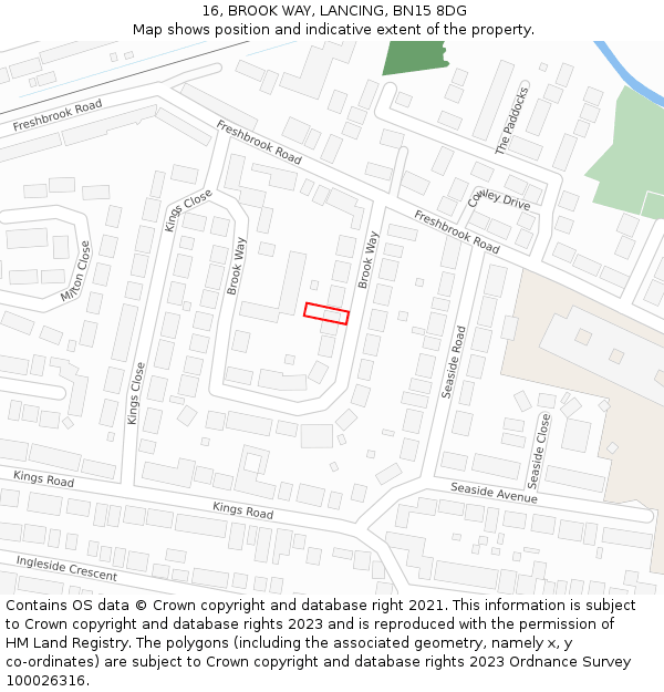 16, BROOK WAY, LANCING, BN15 8DG: Location map and indicative extent of plot