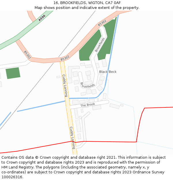 16, BROOKFIELDS, WIGTON, CA7 0AF: Location map and indicative extent of plot