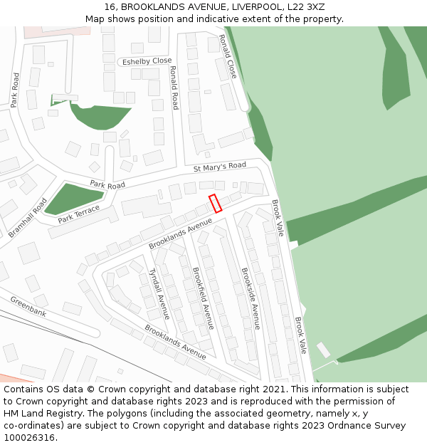 16, BROOKLANDS AVENUE, LIVERPOOL, L22 3XZ: Location map and indicative extent of plot