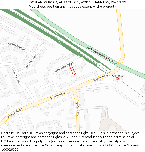 16, BROOKLANDS ROAD, ALBRIGHTON, WOLVERHAMPTON, WV7 3DW: Location map and indicative extent of plot