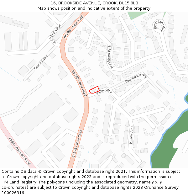 16, BROOKSIDE AVENUE, CROOK, DL15 8LB: Location map and indicative extent of plot