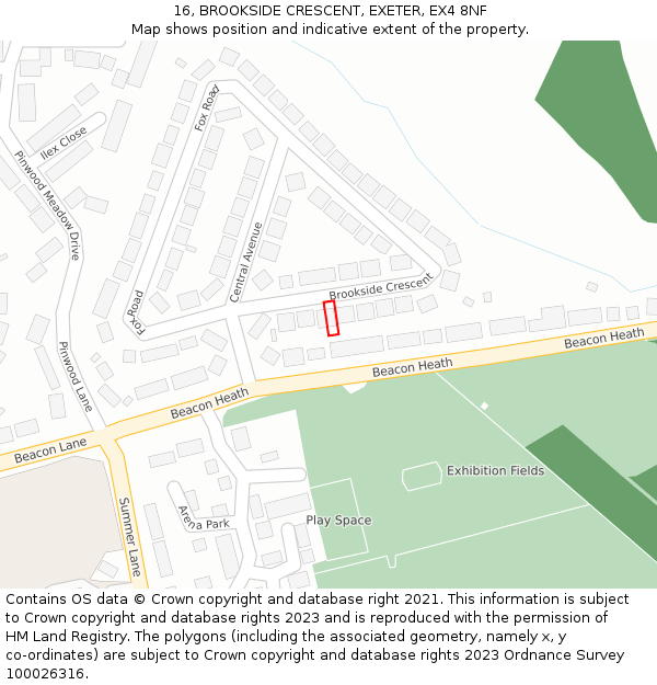 16, BROOKSIDE CRESCENT, EXETER, EX4 8NF: Location map and indicative extent of plot