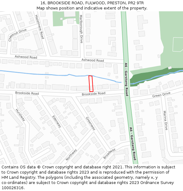 16, BROOKSIDE ROAD, FULWOOD, PRESTON, PR2 9TR: Location map and indicative extent of plot