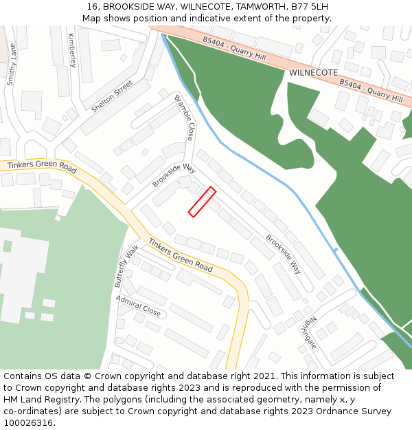 16, BROOKSIDE WAY, WILNECOTE, TAMWORTH, B77 5LH: Location map and indicative extent of plot