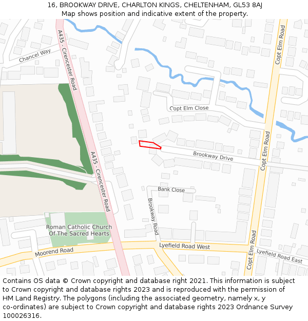 16, BROOKWAY DRIVE, CHARLTON KINGS, CHELTENHAM, GL53 8AJ: Location map and indicative extent of plot