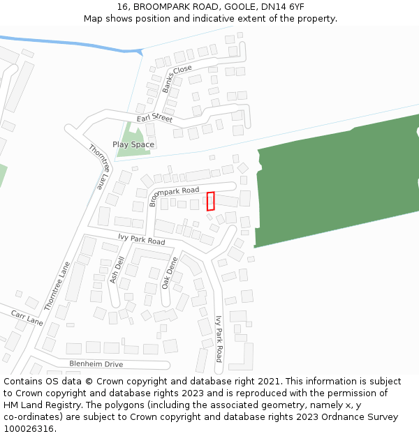 16, BROOMPARK ROAD, GOOLE, DN14 6YF: Location map and indicative extent of plot